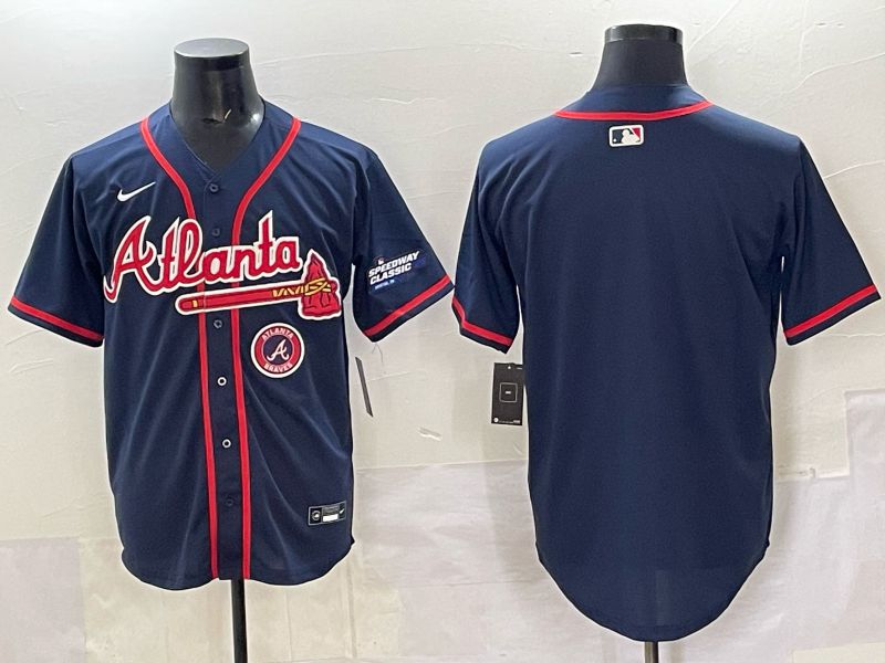 Men Atlanta Braves Blank Drak Blue  joint name Nike 2025 MLB Jersey style 06